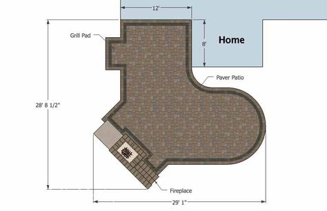 L Shaped Patio Design with Fireplace | Download Plan – MyPatioDesign.com L Shaped Patio, Paver Patio Installation, Circle Patio, Patio Plan, Diy Patio Ideas, Patio Addition, Fireplace Patio, Diy Patio Table, Round Patio Table