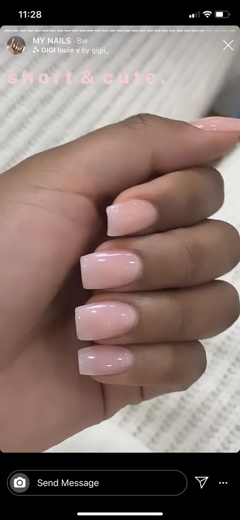 Short Acrylic Nails Solid Color Fall, Light Clear Pink Nails, Plain Baby Pink Nails, Fall Time Nails, Solid Color Acrylic Nails, Clear Glitter Nails, Blush Pink Nails, Pink Tip Nails, Acrylic Nails Nude