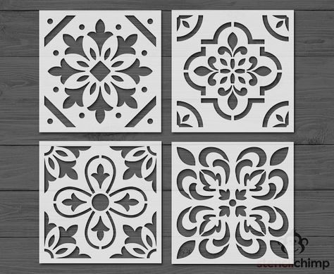 Stencil Kitchen Floor, Stenciled Doors, Stencil Tile, Floor Stencil, Tile Stencils, Stencil Wall, Faux Tiles, Mouse Wall, Patio Slabs