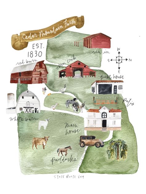 Farm Map Illustration, Farm Illustration Design, Farm Graphic Design, Vineyard Illustration, Farm Map, Maps Illustration, Mountain Map, Farm Illustration, Maps Aesthetic