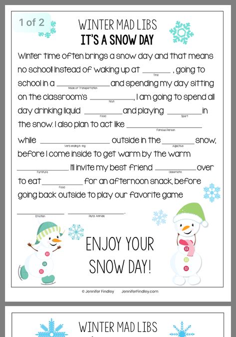 Tea Party Mad Libs, Winter Mad Libs For Kids Free Printable, Winter Mad Libs, Free Mad Libs, Mad Libs For Kids, Afterschool Snacks, Christmas Mad Libs, Bunny Coloring, Inside Games