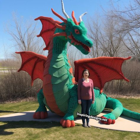 Giant Life-Size Crochet Animals (Including a Crochet Elephant) – Inspiring Designs Life Size Crochet Animal Patterns, Crochet Huge Amigurumi, Giant Crochet Animals, Large Crochet Dragon Pattern Free, Crochet Dragon Pattern Free, Big Amigurumi, Huge Crochet, Giant Stuffed Animals, Crochet Dragon Pattern