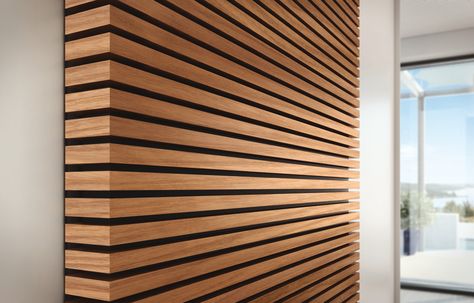 Hulsta Wardrobes - http://www.euroamericadesign.com/hulsta Wood Feature Wall, Diy Wood Wall, Wood Slat Wall, Plafond Design, Wooden Wall Panels, Slatted Headboard, Wood Cladding, Wood Panel Walls, Wood Interiors