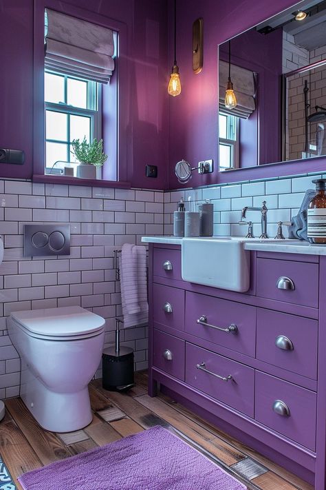 Pink And Purple Bathroom, Purple Bathroom, Vibrant Bathroom, Lavender Bathroom, Girly Bathroom, Purple Bathrooms, Latest Bathroom, Ideal Bathrooms, Bathroom Paint Colors