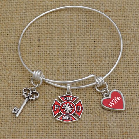 Custom Loved One Firefighter Memory Wire by ShopCharmingCollect Firefighter Bracelet, Firefighter Jewelry, Broken Arrow Oklahoma, Firefighter Family, Fire Wife, Firefighter Wife, Broken Arrow, Memory Wire Bracelet, Memory Wire Bracelets