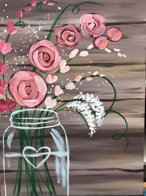 Artsonia Art Museum :: Artwork by MrsP4 Acrylic Valentine Paintings, Mother’s Day Painting, Mother's Day Painting Ideas Canvases, Jar Painting, Art Sherpa, The Art Sherpa, Painted Canvases, Painting Flowers Tutorial, Brick Background