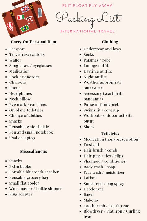 Tips on how to survive a long-haul flight! Carry on packing list and international vacation packing list downloads. Travel tips and tricks, travel hacks. Things To Pack For International Travel, Germany Travel Packing List, France Packing List Summer, Packing List Flying, Flight Packing List, Packing List For Paris, Packing Necessities, International Travel Packing List, Romania Trip