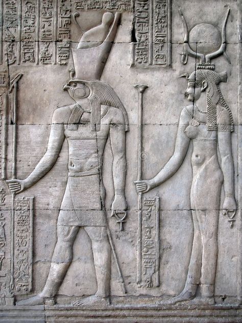 Horus and Hathor, Temple of Kom Ombo, Egypt. Horus, god of the sky, with Hathor, , #Aff, #Kom, #Ombo, #Egypt, #Horus, #Hathor #ad Hathor Temple, Horus God, Religious Book, Goddess Of Love, Ancient Cultures, Ancient Egypt, The Sky, Egypt, Greek Statue