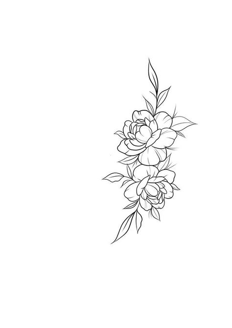 Small Floral Design, Gardenia Outline, Small Floral Tattoo Design, Dainty Peony Tattoo, Gardenia Tattoo Small, Two Roses Tattoo Design, Simplistic Flower Tattoo, Small Flower Tattoo Designs, 2 Roses Tattoo Design