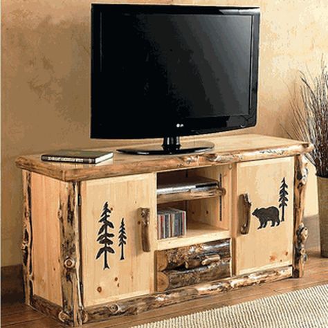 Rustic Tv Console, Log Cabin Furniture, Rustic Tv Stand, Tv Console Table, Cabin Furniture, Black Forest Decor, Western Rustic, Entertainment Center Decor, Log Furniture