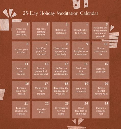 Meditations for Holiday Stress That Only Take 5 Minutes | Well+Good Christmas Meditation, Wellbeing Art, Meditation Challenge, Regulate Emotions, Holiday Chaos, Breathing Meditation, Healthier Choices, Celebration Ideas, Who You Love