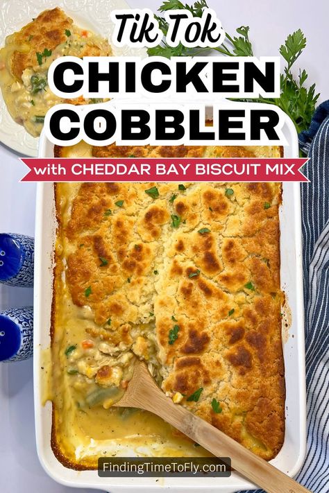 This Chicken Cobbler recipe went viral on TikTok for good reason! It's like chicken pot pie with the famous Red Lobster Cheddar Bay Biscuit Mix as the topping. Easy comfort food in a dump and bake chicken casserole dish. Perfect for a busy weeknight dinner. Chicken Cobbler Recipe | Tiktok Chicken | Chicken Pot Pie Recipes | Yummy Casseroles | Chicken Cobbler Casserole | Red Lobster Biscuit Mix | Chicken Biscuit Casserole | Biscuit Chicken Pot Pie | Easy Chicken Pot Pie | Cooked Chicken Recipes Chicken Cobbler With Red Lobster, Chicken Casserole Dishes, Chicken Cobbler Recipe, Red Lobster Biscuit Mix, Chicken Biscuit Casserole, Chicken Cobbler, Biscuit Chicken Pot Pie, Baked Chicken Casserole, Red Lobster Cheddar Bay Biscuits