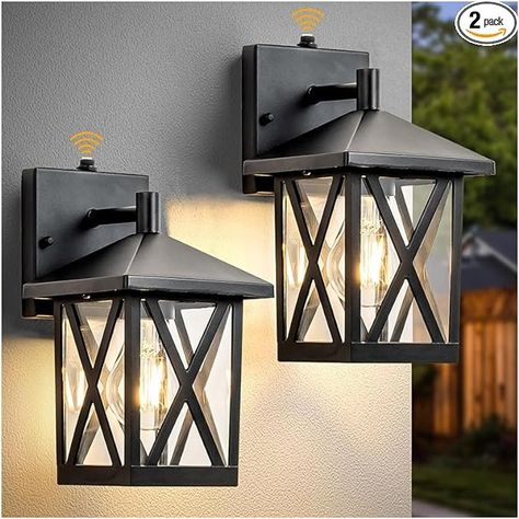 2 Packs Dusk to Dawn Sensor Outdoor Wall Lantern Light,Exterior Porch Light Fixtures Wall Mount with E26 Base,100% Waterproof Anti-Rust, Matte Black Outdoor Wall Lights for Garage, Doorway, Hallway. - Amazon.com Outdoor Porch Lights, Porch Light Fixtures, Porch Lights, Porch Light, Black Outdoor Wall Lights, Small Porches, Outdoor Porch, Outdoor Wall Lantern, Dusk To Dawn