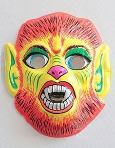 Vintage Werewolf, Vintage Halloween Masks, Day Of Dead Tattoo, Vintage Masks, Monster Masks, Werewolf Mask, Drama Education, Creepy Costumes, Plastic Mask