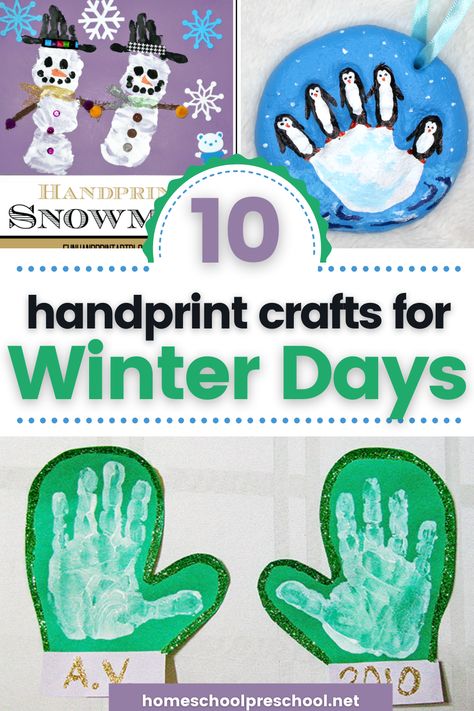 These winter handprint crafts that double as keepsakes are perfect for keeping little ones busy during the cold winter months. #handprintcrafts #wintercrafts #preschoolcrafts #homeschoolprek Penguin Handprint Art, Winter Crafts Toddlers Art Projects, Snow Handprint Craft, Handprint January Craft, Infant Winter Crafts Daycare, Hand Print Winter Crafts For Kids, Winter Crafts For One Year Olds, Cold Weather Crafts For Toddlers, Winter Handprint Art For Toddlers