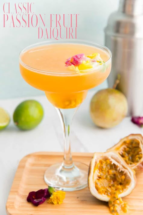 The Classic Passion Fruit Daiquiri is shaken, not frozen, but that doesn't mean it lacks in fruity flavor or punch. Made with white rum and fresh citrus juice, the passion fruit flavor is sure to become your new favorite. #passionfruitdrink #parcha #daiquiri #passionfruitdaiquiri #classicdaiquiri #rumdrinks #rumcocktail #bacardirum #bebidasderon #puertoricanrecipe #shakencocktails #jugodeparcha via @ediblesense Passion Fruit Daiquiri, Puff Pastry From Scratch, Make Puff Pastry, Sweet Cream Cheese Filling, Filled Pastries, Daiquiri Recipe, Passion Fruit Juice, Puff Pastry Dough, Citrus Juice