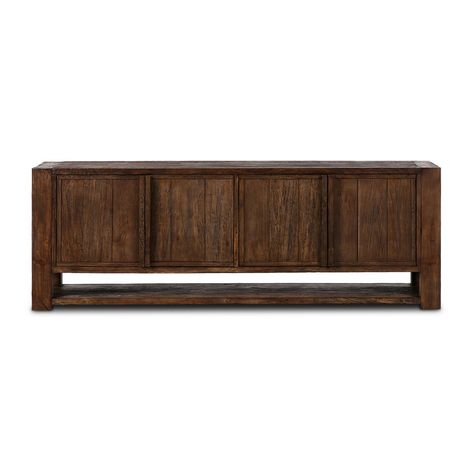 Family Room Mood Board Rustic Sideboard, Credenza Bar, Bar Accessories Decor, Fabric Sectional, Lulu And Georgia, Hide Rug, Oak Stain, Alder Wood, Curio Cabinet