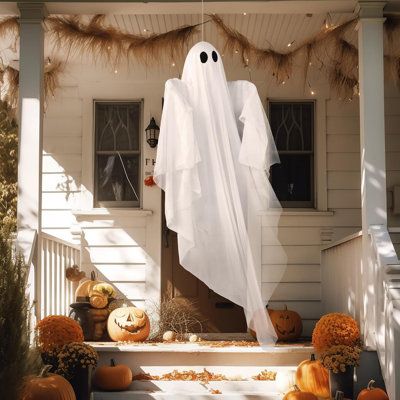 Ghosts Decoration Outdoor, Ghost Decorations For Halloween, Outdoor Patio Party, Light Up Ghost, Ghost Props, Patio Party Decorations, Halloween Hanging Ghost, Halloween Hanging Decorations, Front Yard Patio