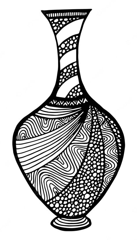 Premium Vector | Beautiful black and white vase with floral decoration Black And White Vase, Zen Doodle Patterns, Scratch Art, Floral Ornament, Caricature Drawing, Zentangle Drawings, Easy Doodle Art, White Vase, Easy Rangoli Designs