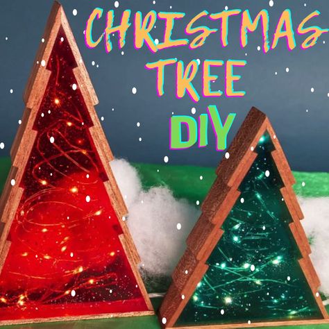 DIY Christmas tree from epoxy resin Epoxy Christmas Tree, Epoxy Christmas, Homemade Christmas Tree, Wire Fairy Lights, Christmas Tree With Lights, Gift For New Year, Tree With Lights, Wood Scraps, Two Trees