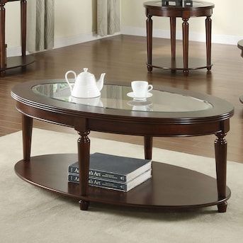 Cherry Wood Coffee Table, Cherry Coffee Table, Oval Glass Coffee Table, Transitional Coffee Table, Living Room Table Sets, Coffee Table With Shelf, Oval Coffee Tables, Glass Top Coffee Table, Coffee Table Wayfair