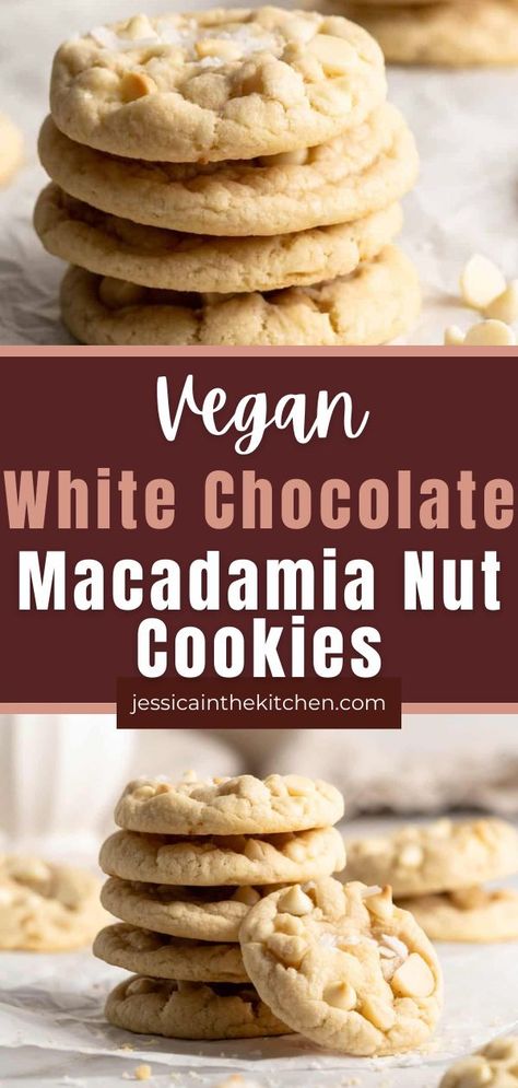 These Vegan White Chocolate Macadamia Nut Cookies are a decadent treat, with a delightfully chewy and buttery base packed with rich white chocolate chips and chopped macadamia nuts. Macadamia nuts are always a treat because, well, they’re expensive! They’re not an everyday nut like almonds or peanuts, which means they’re worth taking some time to savor. Macadamias are buttery, creamy, smooth, and nutty all at the same time—it’s easy to see why they’re so pricy! Vegan Mango Ice Cream, Chocolate Macadamia Cookies, Macadamia Nut Cookies Recipe, White Chocolate Macadamia Cookies, Easy Vegan Cookies, Vegan Cookie Recipes, Chocolate Macadamia Nut Cookies, White Chocolate Macadamia Nut Cookies, White Chocolate Macadamia Nut