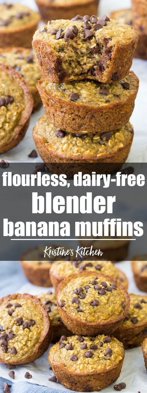 These flourless Healthy Blender Banana Muffins are dairy-free and gluten-free. They are quick and easy to make in your blender! These healthy muffins freeze well for meal prep breakfasts and snacks! #muffins #blender #blenderrecipes #banana #chocolatechip #oats Blender Banana Muffins, Dairy Free Banana Muffins, Flourless Banana Muffins, Meal Prep Breakfasts, Breakfast Muffins Healthy, Healthy Banana Muffins, Banana Oatmeal Muffins, Banana Oat Muffins, Healthy Breakfast Muffins