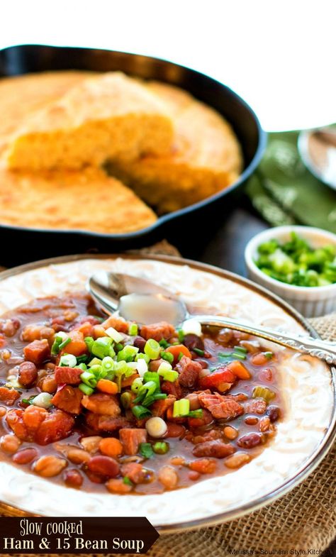 Slow Cooked Ham and 15 Bean Soup Ham And 15 Bean Soup, Bean Soup Mix Recipe, Slow Cooked Ham, 15 Bean Soup, Cooked Ham, Low Carb Soup Recipes, Ham And Bean Soup, Filling Food, Low Carb Soup