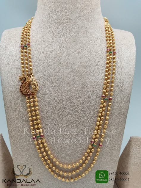 3 Step Gold Chains, Gundla Haram Designs Simple, Mohan Maal Gold, Gundla Mala, Step Chain, Beaded Wedding Jewelry, Neck Pieces Jewelry, Gold Jewels Design, Antique Necklaces Design