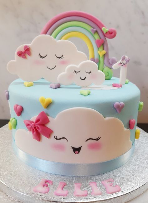 Clouds Cake, Cake Designs For Girl, Fondant Ideas, Cute Clouds, Cloud Cake, Rainbow Birthday Cake, Princess Birthday Cake, Unicorn Birthday Cake