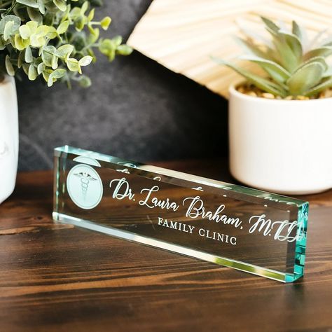 Physician MD Doctor Glass Office Desk Name Plate Clear PA - Etsy UK Resin Name Plate For Office, Future Surgeon, Glass Office Desk, Dr Glass, Med School Graduation, Office Name Plate, Office Desk Name Plates, Glass Desk Office, Name Plate Design