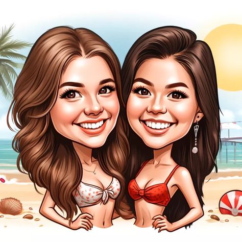 . Perfect gift for your friends who love to swim and sunbathe. #bikini #caricature , #Couple_Caricature #Caricature_Gifts #Personalized_Caricature #Caricature_Artist Caricature Examples, Couple Caricature, Caricature Gifts, Personalized Caricature, Funny Cartoon Characters, Mini Cartoon, Caricature Sketch, Caricature From Photo, Caricature Artist