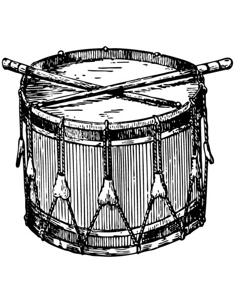 Skeleton Parade (Drawtober) .... Old Ink Drawing of a Patriotic Military Drum @ Vintage Fangirl Musical Instruments Clipart, Drum Drawing, Drum Tattoo, Music Clipart, Drums Art, Musical Art, Snare Drum, Vintage Drums, Vintage Music