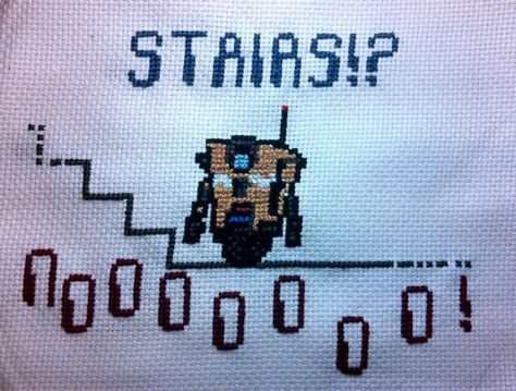 Claptrap cross stitch Borderlands Cross Stitch, Subversive Cross Stitch, Twist Pattern, Stitch Ideas, Cross Stitches, Crochet Tapestry, Borderlands, Cross Stitching, Bead Patterns