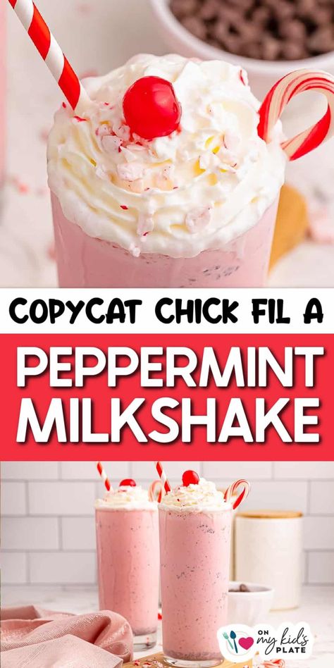 Bring the holiday spirit to your kitchen with this easy Peppermint Milkshake recipe! Creamy, minty, and just as tasty as Chick-fil-A’s version, you'll love this copycat recipe at Christmas and all year! Peppermint Milkshake Recipe, Fun Drinks For Kids, Drink Ideas For Kids, Thanksgiving Slow Cooker, Dessert Ideas For Kids, Peppermint Shake, Peppermint Milkshake, Chocolate Fudge Bars, Cooking With Kids Easy