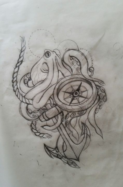 What a gorgeous octopus!  ©#nurseynomercy Octopus Tattoos, Compass Tattoo, Octopus, Compass, Sleeve Tattoos, Tattoo Ideas, Tattoos