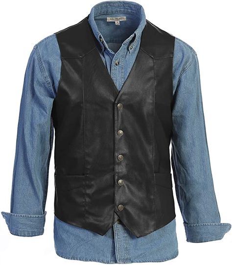 Leather Vest Outfit Men, Vest Men Outfit, Leather Vest Mens, Leather Vest Outfit, Leather Shirts, Trendy Coats, Outfit Cowboy, Vest Outfits Men, Mens Leather Shirt