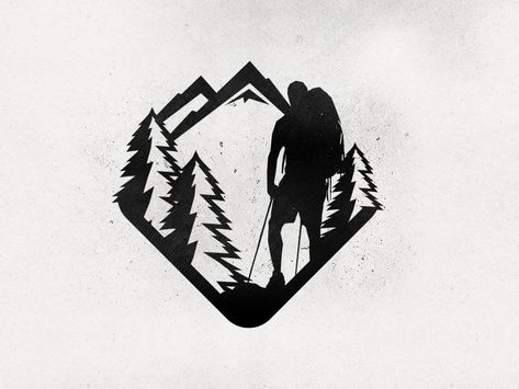 Hiker Drawing, Hiking Logo, Hiking Tattoo, Outdoors Tattoo, Avocado Smoothie, Mountain Tattoo, Travel Logo, Nature Tattoos, Stencil Art