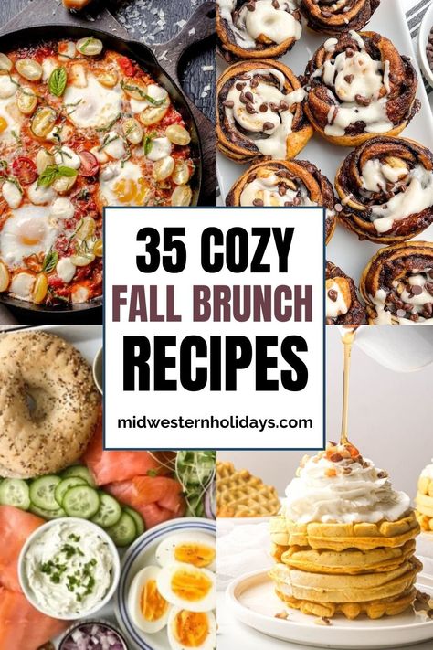 These sweet and savory fall brunch recipes, from warm cinnamon-spiced baked goods to hearty egg bakes and main dishes, are perfect for a casual get-together, special Sunday brunch, or any autumn morning. Half Baked Harvest Brunch, Fruit For Brunch Ideas, Hearty Brunch Ideas, Thanksgiving Day Brunch, Gourmet Brunch Recipes, Unique Brunch Recipes, Fancy Breakfast Recipes, Thanksgiving Brunch Ideas Easy Recipes, Fall Brunch Menu Ideas