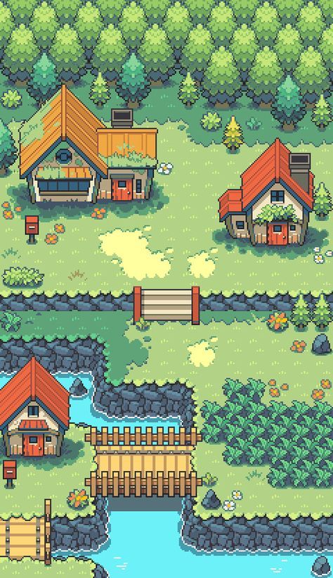 Cute Game Background, 2d Rpg Game, Top Down House Pixel Art, Pixel Isometric Art, Rpgmaker Tileset, Pixel Art House Top Down, 2d Pixel Art Background, Pixel Art For Games, 2d Top Down Game Art