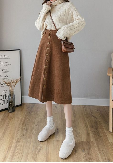 Cute Modest Outfits Casual, Warm Tone Outfits, Rok Korean Style, Racun Shopee, Fashion Top Outfits, Modest Dresses Casual, Korean Casual Outfits, Brown Skirt, Muslimah Fashion Outfits