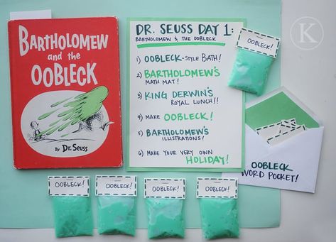 10 FUN WAYS TO CELEBRATE DR. SEUSS'S BIRTHAY Oobleck Activities, Apples Kindergarten, Lorax Craft, Oobleck Recipe, Fish Paper Craft, Bartholomew And The Oobleck, Doctor Suess Birthday, Dr Seuss Preschool, Apple Kindergarten