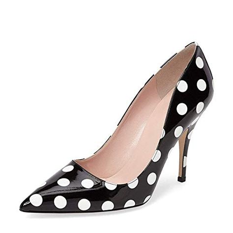 YDN Women's Chic Pointed Toe Mid Heel Pumps Polka Dots Slip on Stilettos Shoes for Party YDN Shoes For Party, Polka Dot Heels, Polka Dot Shoes, Stilettos Shoes, Stylish Heels, Pointed Pumps, Mid Heel Shoes, Mid Heels Pumps, Shoes Photo