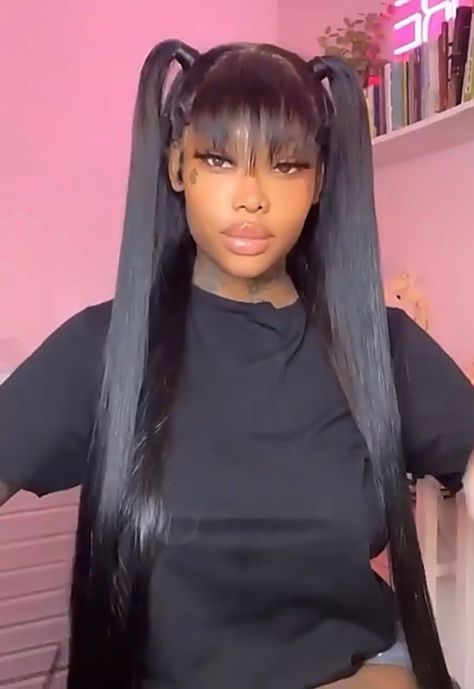 Bangs With Ponytail Black Women, Chinese Bangs, Fine Hairstyles, Bangs Style, Lace Ideas, Summer Walker, Weave Ponytail Hairstyles, Y2k Hairstyles, Ponytail Hairstyles Easy