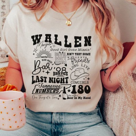 Unisex Short Sleeve Tee - Materials: 100% Cotton. Otton Medium-Heavy Fabric (8.0 Oz/Yd (271.25 G/M)) - Size: S,M,L, Xl, 2xl - Colors: White - Loose Fit - Sewn In Label - Runs True To Size Morgan Wallen Shirts, Bestie Trip, Band Clothes, Turtleneck Layering, Country Concert Shirts, One Thing At A Time, Band Outfits, Swiftly Tech Short Sleeve, Cute Nike Outfits