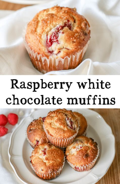 Raspberry White Chocolate Muffins, Fruit Deserts, Raspberry And White Chocolate Muffins, Raspberry Muffin Recipes, White Chocolate Muffins, Raspberry White Chocolate, Chocolate Muffin Recipe, Chocolate Muffin, Raspberry Muffins