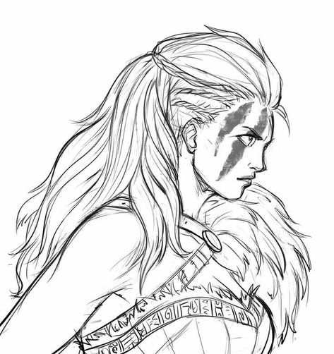 Viking Drawings, Queen Drawing, Warrior Drawing, Warrior Girl, Arte Fantasy, How To Draw Hair, Drawing Poses, A Drawing, Girl Drawing