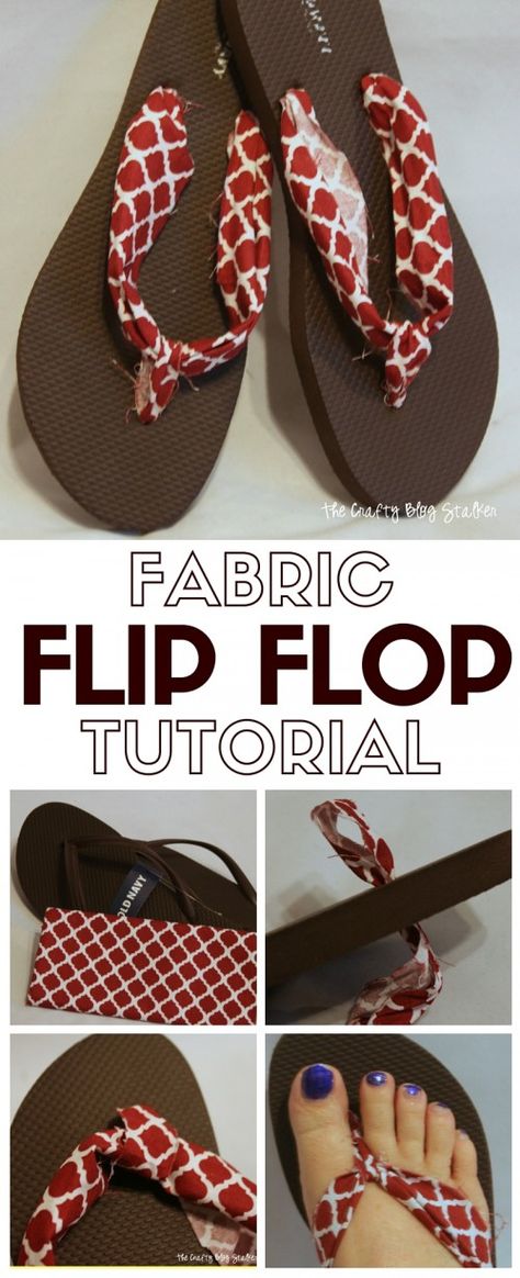 Customize a pair of Flip Flops with your favorite Fabric and a hot glue. Match any outfit for the perfect DIY fashion accessory. Flip Flops Diy, Fabric Flip Flops, Fabric Tutorial, Flip Flop Craft, Clothes Upcycle, Diy Fashion Trends, Diy Sandals, Diy Slippers, Diy Fashion Accessories