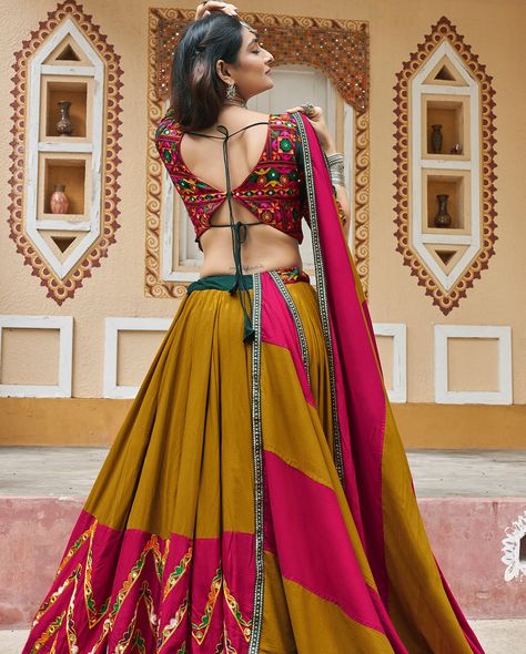 Bringing to our embellished chaniya choli, the Fluorescent green Lehenga, featuring different patches, showcases the details that goes into creating such work of art. SHOP NOW 🛍️ gotifab.com [lehengacholi, garba outfits, navratri lehengas, navratri collection, navratri chaniya choli , lengha choli] #lehengacholi #navratrilehenga #navratricollection #navratrichaniyacholi #designerlehanga #gujaratitradition Choli For Navratri, Garba Outfit, Navratri Lehenga, Garba Dress, Navratri Dress, Yellow Lehenga, Navratri Chaniya Choli, Green Lehenga, Saree Gown