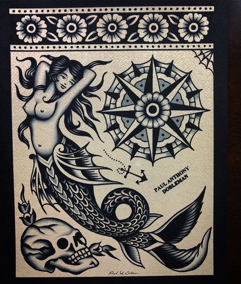 Paul Anthony Dobleman, Spider Murphy, Paul Dobleman, Vision Tattoo, Traditional Nautical Tattoo, Traditional Mermaid Tattoos, Bert Grimm, Nautical Tattoos, Siren Tattoo